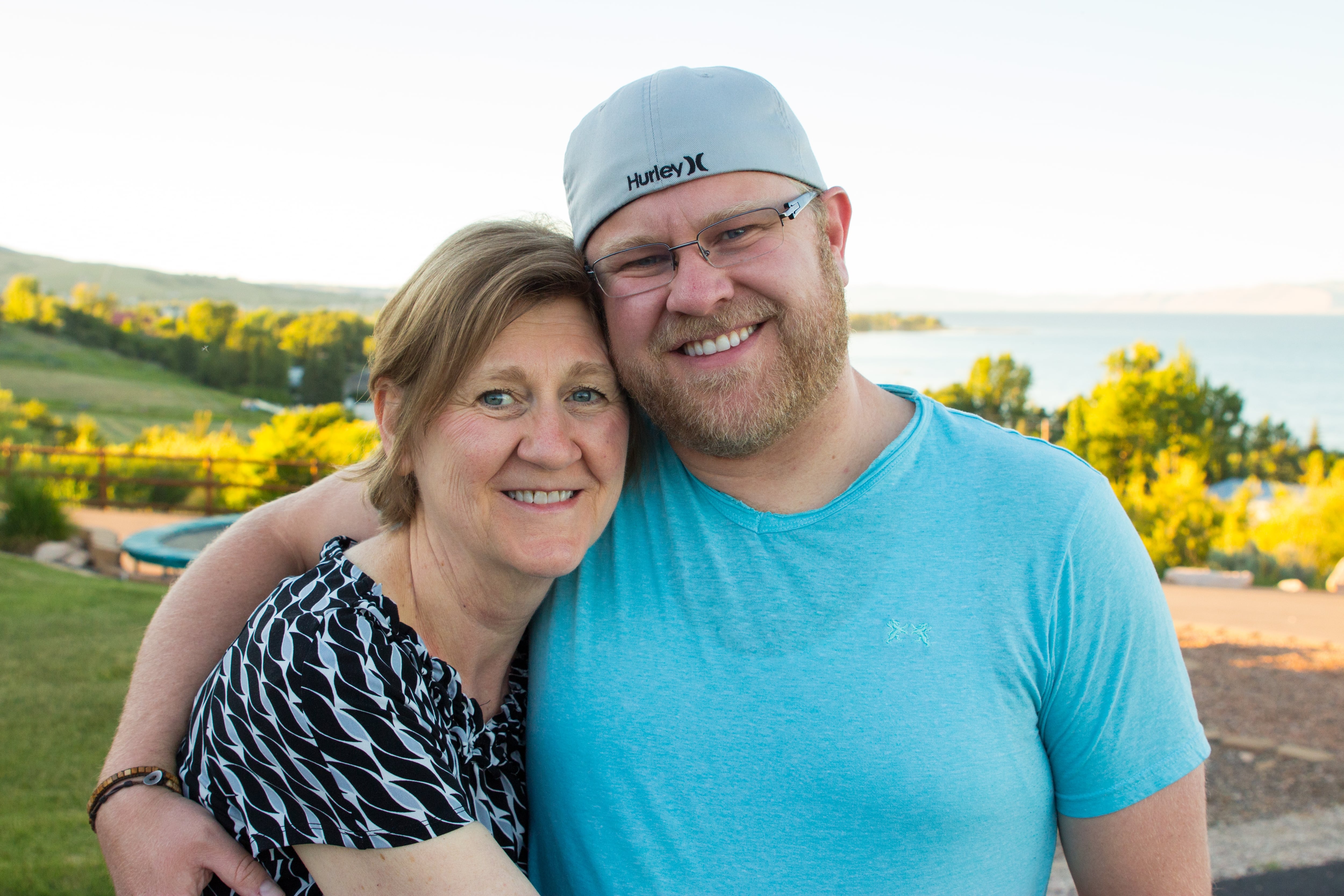 Denille Andrus hugs her son Joe Tanner in Bear Lake, Utah.