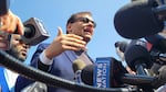 Congressman George Santos addresses reporters following his court hearing in Central Islip, NY. He said he will not resign, will run for reelection and that he will clear his name. "I will defend my innocence."