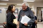 U.S. Senator Maria Cantwell, D-Washington, meets with Larry Thevik, president of the Washington Dungeness Crab Fishermen’s Association .