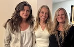 From left, Oregon authors Monica Drake, Cheryl Strayed and Lidia Yuknavitch pictured at OPB on Sept. 9, 2026, after being interviewed about "The Big M." The book is a collection of 13 essays about menopause, including stories by these three authors.