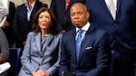 New York Governor Kathy Hochul, at left, has signaled she may use her authority to force New York City Mayor Eric Adams, a fellow Democrat, from office. Hochul said she plans to meet with "key leaders" on Tuesday before reaching a decision about what she described as "troubling" conduct.