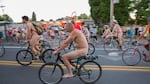 Riders begin Portland's edition of the 2017 World Naked Bike Ride.