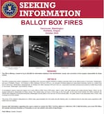 A flyer from the FBI seeking more information on the man believed to have set fire to two ballot boxes in Portland and Vancouver.