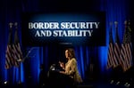 DOUGLAS, ARIZONA: Democratic Presidential nominee for President Vice President Kamala Harris speaks about border security and immigration issues with Arizonans during a campaign event at the Cochise College Douglas Campus in Douglas, Arizona on Friday September 27, 2024.