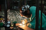 Matthew Atha, does steel work at Ironworkers Local 29 during an apprenticeship in Dayton, Ohio.