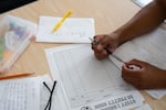 Students work in their Advancement Via Individual Determination class on the first day of classes at Beaverton High School in Beaverton, Ore., in August.