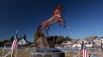 A horse sculpture made out of horse shoes at the Philomath Frolic & Rodeo grounds is a tribute to volunteers.