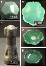 This photo from Boise State University shows multiple injection-molded objects created from a new isomalt-based plastic substitute.