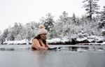 Tanya Talamante pauses in the icy water at Oakledge Park on Jan. 20, 2023, in Burlington, Vt. This is part of Vermont Public's first-person stories on how Latinos spending time outdoors can inspire deeper connections with others, their heritage and nature itself. Full story here.