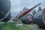 Hennadii Fil, 65, former deputy Commander of the 309th Missile Regiment near Soviet air defense missile at the Museum of the Strategic Missile Forces on Dec. 5, 2025.