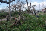 This photo provided Sunday Dec.15, 2024 by the French Army shows soldiers removing fallen trees in the French territory of Mayotte in the Indian Ocean, after Cyclone Chido caused extensive damage with reports of several fatalities. 