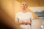 Yulia Navalnaya, widow of Russian opposition leader and activist Alexei Navalny, presents her television project at the Reporters Without Borders headquarters on Tuesday in Paris.
