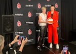 Clare Hamill, president of Oregon's incoming WNBA team, welcome's Vanja Černivec as general manager of the Portland Fire during a press event at the Moda Center on Aug. 26, 2025. Černivec has spent the last year as vice president of basketball operations for San Francisco's pro women's basketball team.
