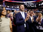 MILWAUKEE, WISCONSIN - JULY 15: U.S. Sen. J.D. Vance (R-OH) and  his wife Usha Chilukuri Vance celebrate as he is nominated for the office of Vice President alongside Ohio Delegate Bernie Moreno on the first day of the Republican National Convention at the Fiserv Forum on July 15, 2024 in Milwaukee, Wisconsin. 