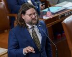 State Sen. Cedric Hayden, R-Fall Creek, addresses the chamber in this March 20, 2023 file photo. Hayden said there are many budget items that Republicans support as well as policy bills. 