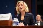 NPR President and CEO Katherine Maher testifies during a House Oversight and Government Reform Committee hearing at the U.S. Capitol on March 26, 2025. NPR and three member stations are suing the Trump administration over an executive order directing the Corporation for Public Broadcasting to stop funding NPR and PBS.