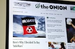 The Onion's home page on Nov. 14 featured a satirical story titled, "Here’s Why I Decided To Buy 'InfoWars' " following the bankruptcy auction as part of Alex Jones' defamation settlement over the massacre at Sandy Hook Elementary School.