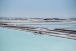 Evaporation pools at the Albemarle mine on Aug. 24.