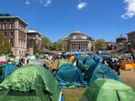 Protesters seen in tents on Columbia University's campus on April 24. The school later suspended protesters who didn't leave, and called New York City police to arrest those who occupied a building on campus.