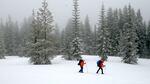 Skiing the final miles in sleet.