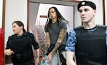 American basketball player Brittney Griner arrives in court outside Moscow on June 27. The U.S. says it's working on a potential prisoner swap that would bring Griner back to the U.S. She's acknowledged in court that she had hashish oil in her luggage when arriving at a Moscow airport.