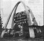 An undated photo of the concrete arch in the Gateway Shopping Center, that became an East Portland landmark. The arch was demolished in the 1990s.