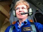 NOAA chief Jane Lubchenco aboard the agency's Hurricane Hunter aircraft during Tropical Storm Issac, 2012. The storm was later upgraded to hurricane status.