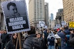 Hundreds stand outside of a New York courthouse to protest the arrest and detention of Mahmoud Khalil, a green card holder who was arrested by federal immigration agents in New York City.