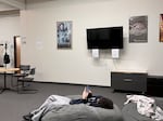 Andrew relaxes on a bean bag at Youth Progress in Portland on Jan. 9, 2025. From October to May, Andrew was with Youth Progress, an organization that works with young people who’ve been incarcerated or spent time in foster care.