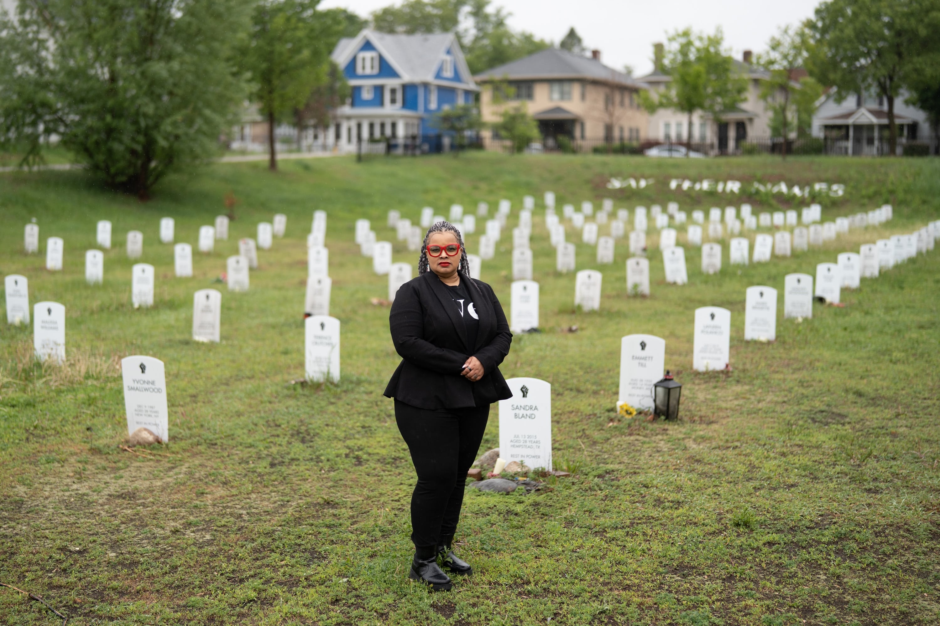 Rev. Dr. Jia Starr Brown, a longtime pastor, educator, and activist in the Twin Cities, poses for a portrait at the Say Their Names Cemetery near George Floyd Square.