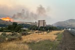 FILE — This undated photo provided by the Oregon Department of Transportation on Monday, July 27, 2026, shows the Fox Fire burning in eastern Oregon.