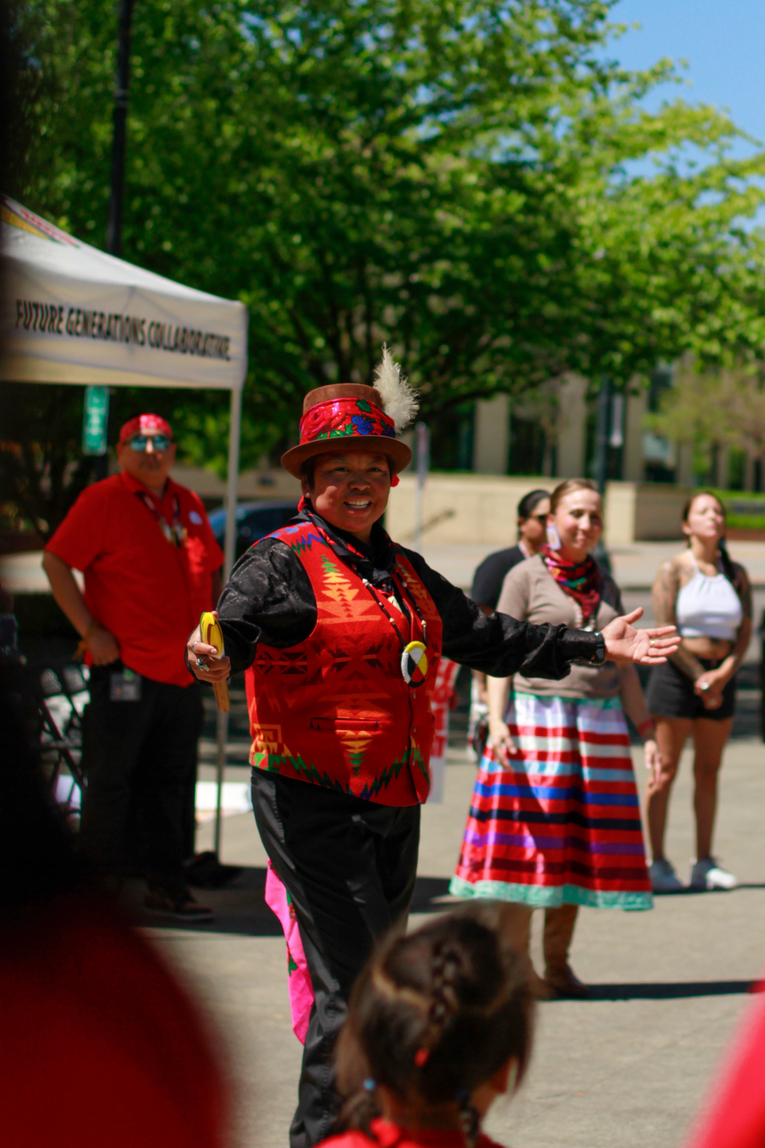 Shalaya Williams, Cayuse from the Confederated Tribes of the Umatilla Indian Reservation, opened up the MMIR Day of Awareness and Action event on May 5 with a prayer before leading the group of dozens of attendees with breathing exercises to help ground them for the day ahead.