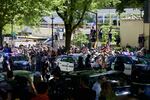 Right-wing Patriot Prayer, Proud Boys and counter-protesters shout at one another from across a street in Downtown Portland.