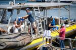 Volunteers load donated items onto the Reef Explorer to be distributed to people in Lahaina.
