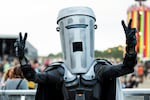 Count Binface, a candidate in the Clacton-on-Sea by-election, poses for photographers at the Glastonbury Festival, Somerset, England, June 29, 2024.