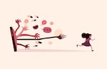 Illustration of a woman running away from cyberbullying.