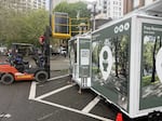 FILE - Two of the Throne bathrooms being installed in Pioneer Square in May 2026.