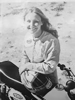 "I didn't really realize or understand what I was doing in motorsports for women," says Debbie Lawler, pictured here in her signature leather jumpsuit. "I was just so thankful and so happy to be doing something that I loved."