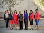 The women of the Oregon Legislature's BIPOC caucus pose for a photo on the final day of the 2021 session. From left: Rep. Andrea Valderrama (D-East Portland), Rep. Andrea Salinas (D-Lake Oswego), Rep. Wlnsvey Campos (D-Aloha), Rep. Tawna Sanchez (D-North/NE Portland), Rep. Khanh Pham (D-East Portland), Rep. Teresa Alonso-Leon (D-Woodburn) and Rep. Janelle Bynum (D-Happy Valley).
