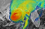 A satellite image shows Hurricane Isaias as it approaches the Gulf Coast around 5 p.m. ET Friday.