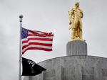 An American flag waves at the Oregon State Capitol on June 27, 2026.
