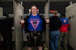 L.A. Watson-Haley shows off his new T-shirt at The Liberal Gun Club’s winter range day on Jan. 26, 2019 in Portland, Ore.