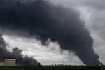 Black smoke rises from the area of the Russian oil producer Gazprom Neft's Moscow oil refinery on the outskirts of Moscow on Thursday. Moscow was fending off a "large-scale" drone attack from Ukraine, with several drones reaching an oil refinery, the city's Mayor Sergey Sobyanin said.