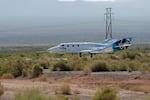 The Virgin Galactic rocket plane, with founder Richard Branson and other crew members on board, lands back in Spaceport America near Truth or Consequences, N.M., Sunday, July 11, 2021.
