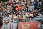 New York Heights players and fans prior to the start of the inaugural game of the Women's Pro Baseball League. Springfield, IL, August 1, 2026.