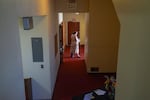 A person stands at the entrance of Bethany Lutheran Church.