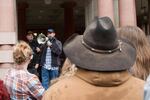 B.J. Soper, a co-founder of the Pacific Patriots Network, speaks at a protest outside the federal courthouse in Portland on March 5, 2016.