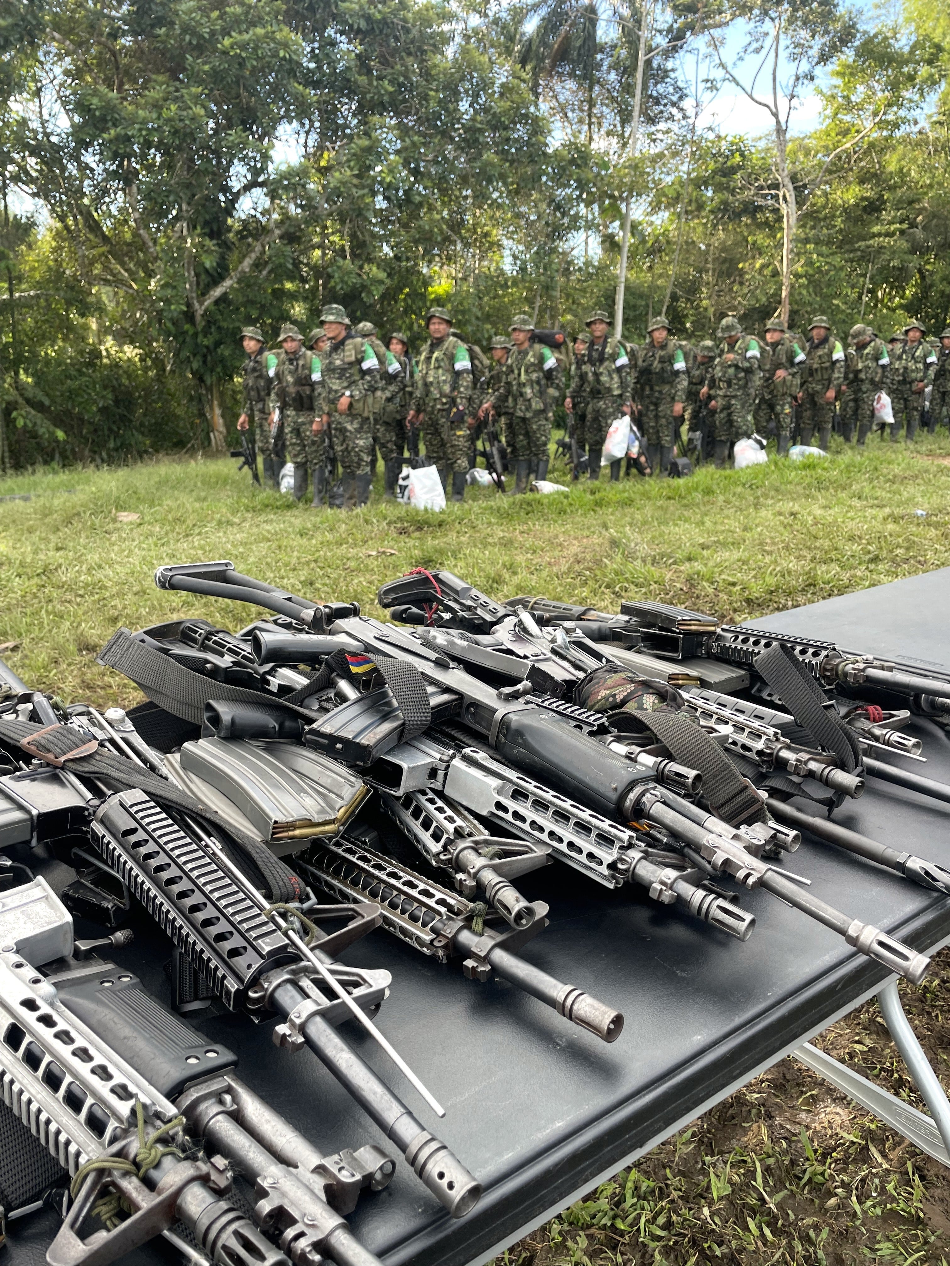 Weapons turned in by the Comandos de la Frontera, or Border Commandos guerillas at a demobilization ceremony in southern Colombia.