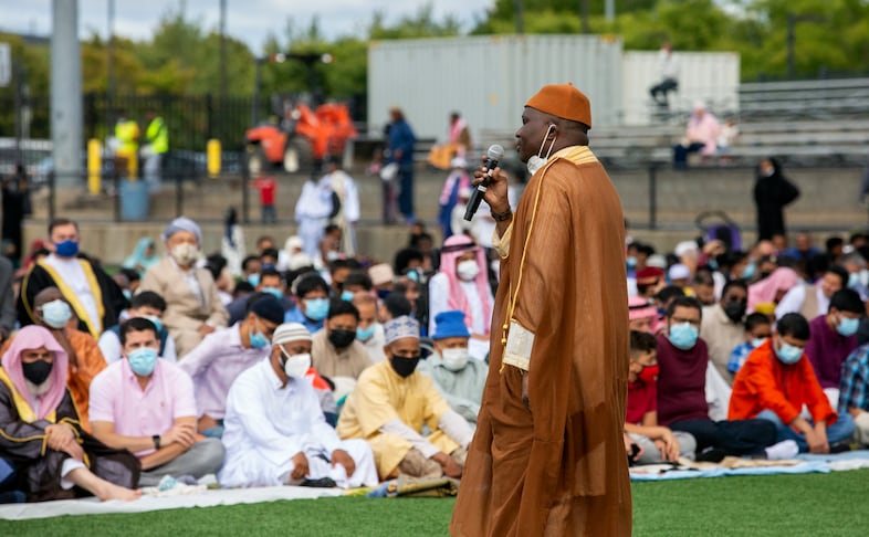 Imam Mamadou Touri of Bilal Mosque presents a sermon.