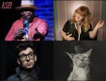 FILE - The Ashland Sarcasm Festival, a three-day celebration of all things comedy, debuts in December. The headliners include Ron Funches, Moshe Kasher and Amy Miller, stand-up comedians with national profiles and, in some cases, Oregon ties. Clockwise starting in the upper left corner: Carl Lee, Amy Miller, ASF mascot, Moshe Kasher.